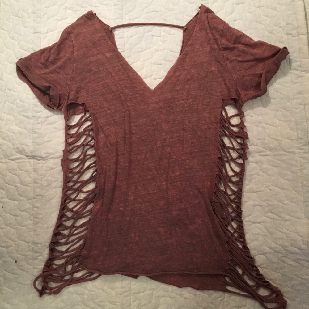 Burgundy distressed top
